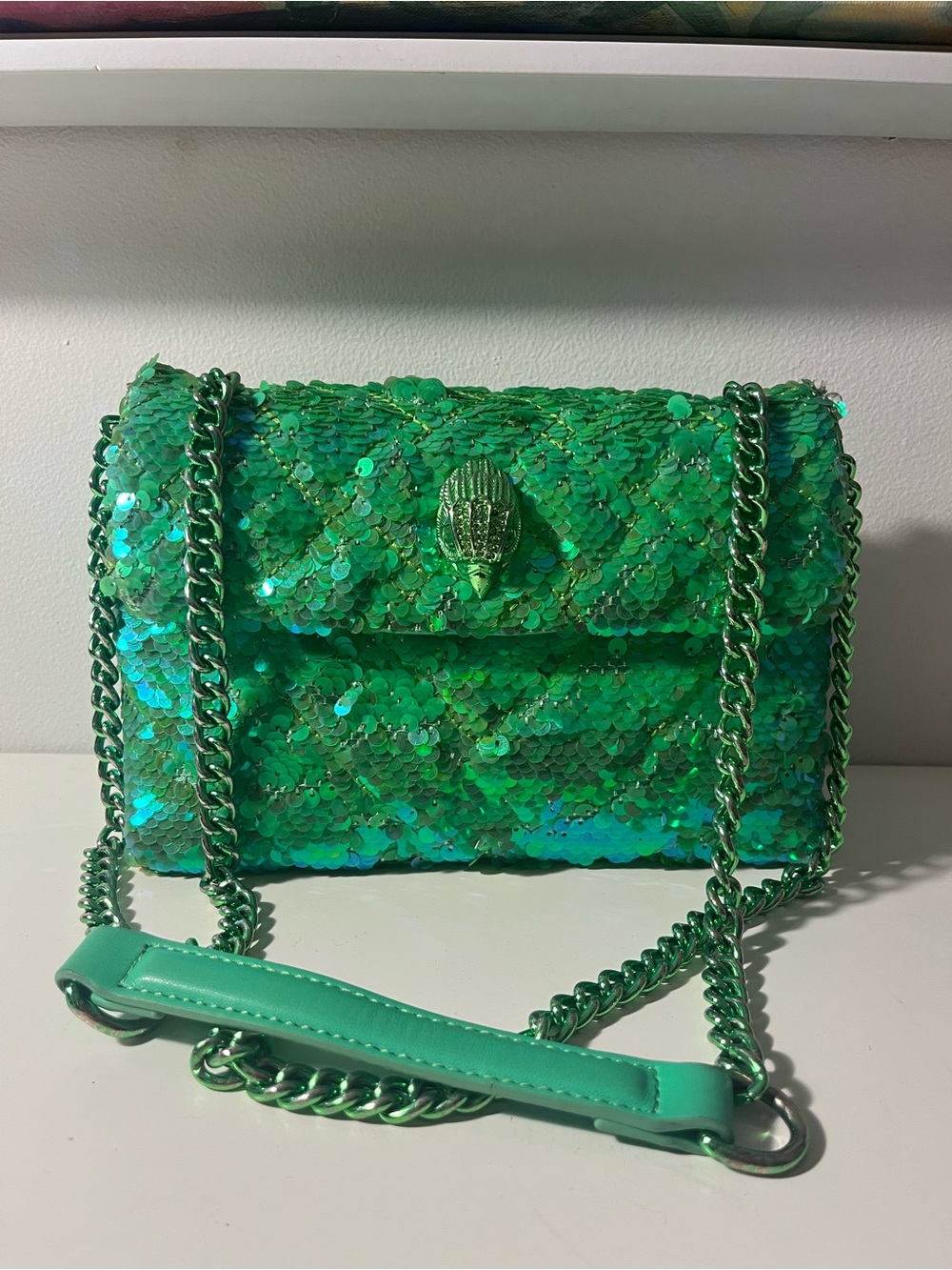 Kurt Geiger Green Sequin Chain Shoulder Bag